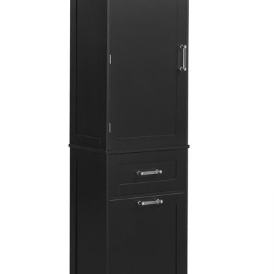 Tall Bathroom Storage Cabinet, Freestanding Storage Cabinet with Two Different Size Drawers and Adjustable Shelf, MDF Board with Painted Finish, Black (Old Sku:WF312730AAB)