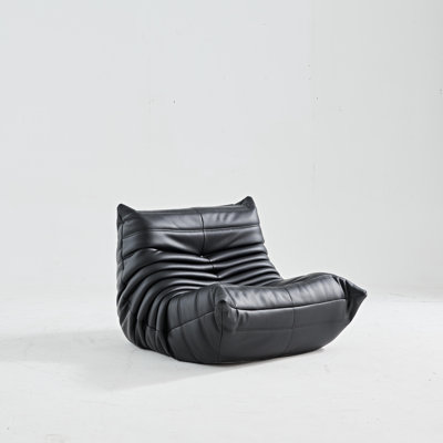 Black Leather Ergonomic Design Bean Bag Chairs, Armless Floor Sofa, Single Lounge Chair For Living And Office