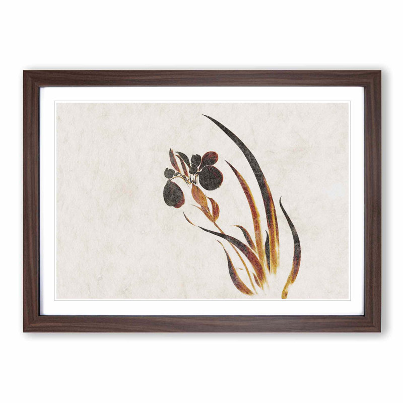 Iris Flower by Shibata Zeshin - Picture Frame Painting Print, 27cm H x 36cm W x 2cm D, Walnut Framed