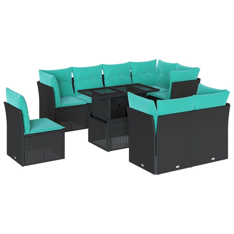 9 Piece Patio Sofa Set With Cushions Black Poly Rattan