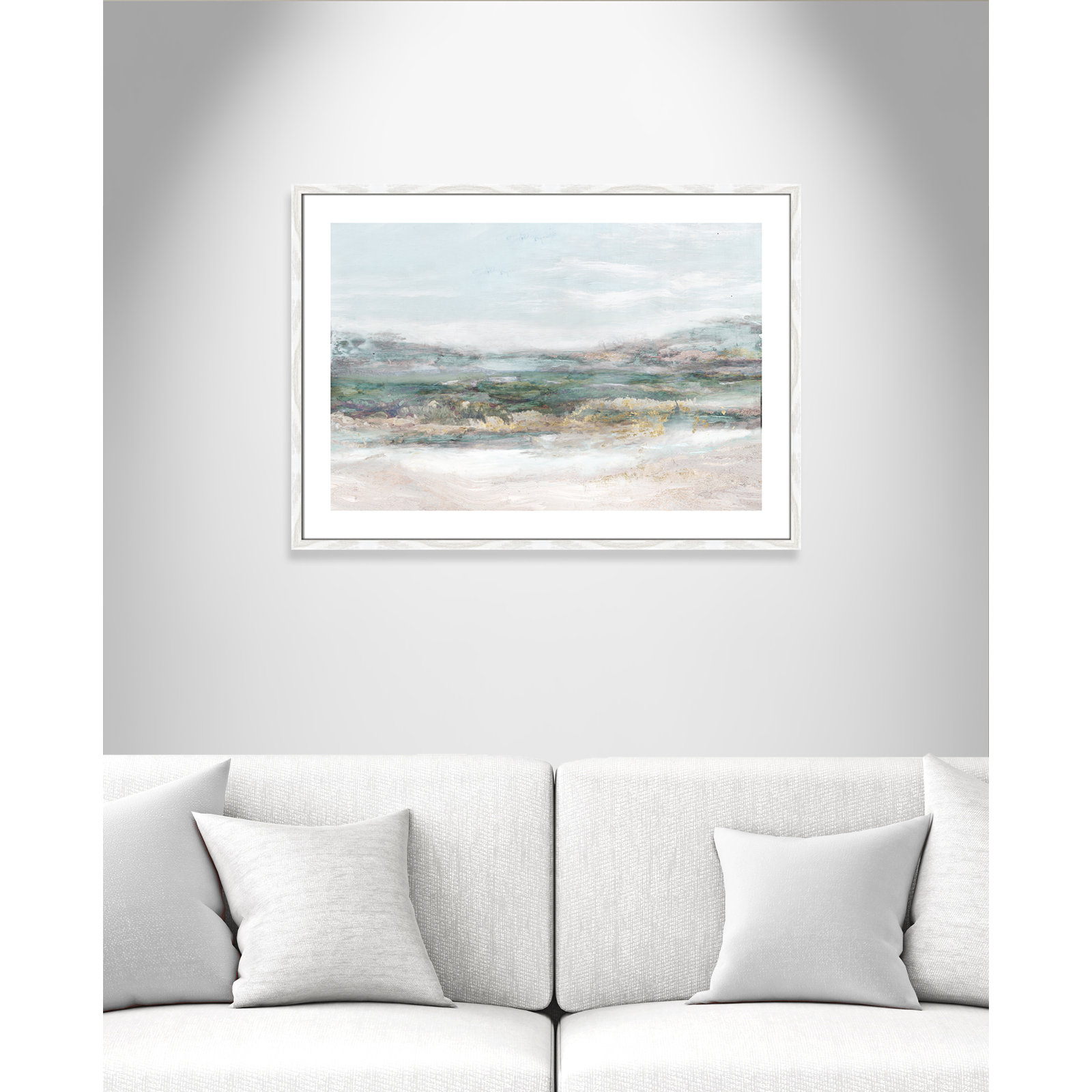 Lori "Dazzling" Painting by Matina Theodosiou, 25.5" H x 35.5" W x 0.75" D, White Wood Grain Framed Paper, White