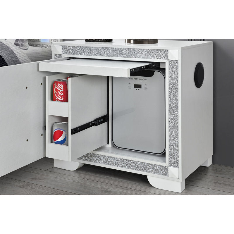 Table de chevet blanche avec refroidisseur intégré et haut-parleur intégré, White