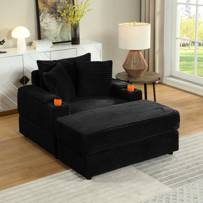 Canapé 1 place de luxe en velours côtelé avec coussins décoratifs, profond et confortable, avec ressorts haute résilience, coussins de soutien, design ergonomique, montage facile, noir Ultra Spring.