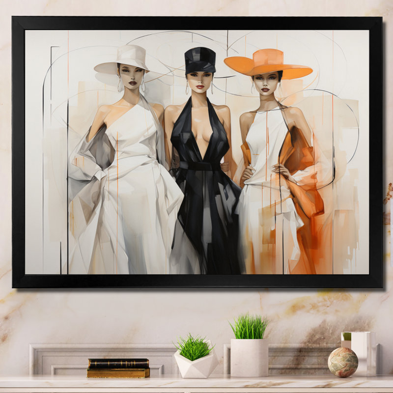 Silhouette géométrique Fashion I - impression, H 16 po x l 32 po x P 1 po, Cadre simple noir