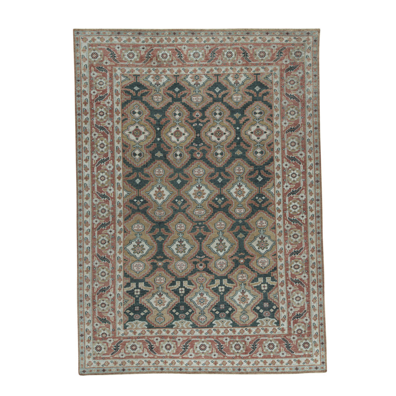Hand-Knotted High-Quality Pink and Green Area Rug