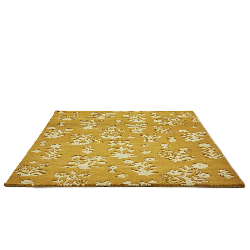 Gold and White Floral Hand-Tufted Wool Rug 8'2'' x 11'5''