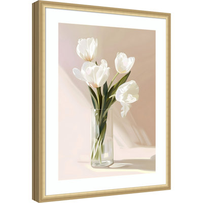 «Elegant White Blooms» par Treechild, impression sur bois encadrée