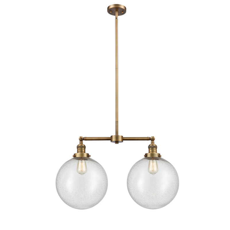 2 - Light Kitchen Island Pendant, Clear, Brushed Brass