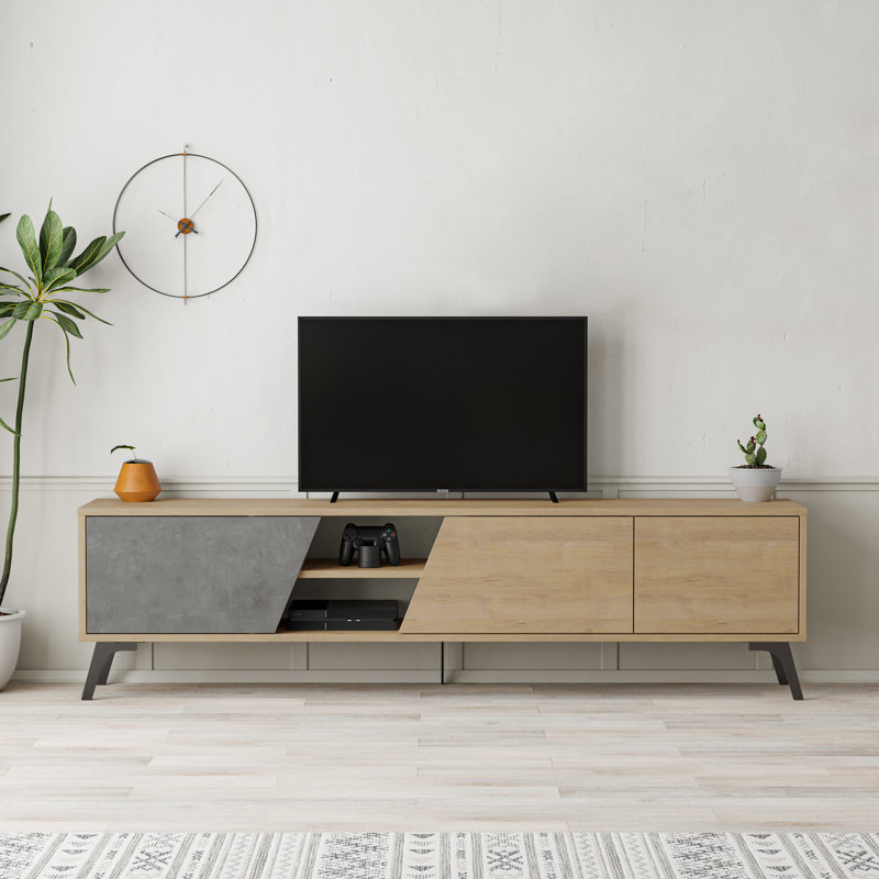 Ling 180 cm Wide Modern TV Stand Stylish Entertainment Unit for Contemporary Living Rooms, Retro Grey/Oak