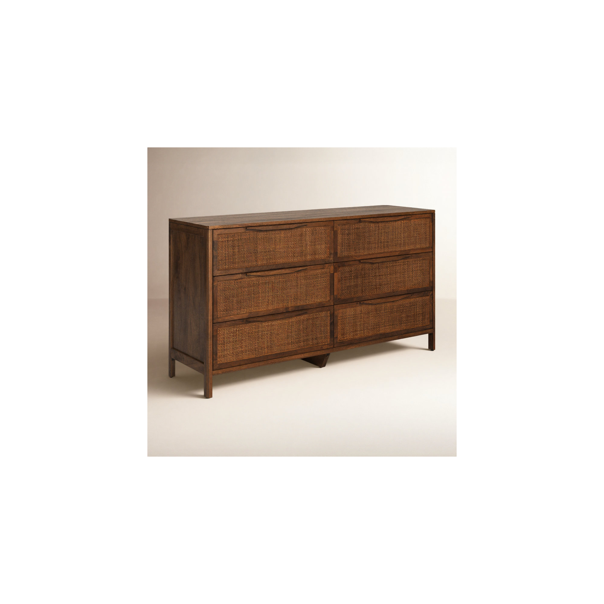 Nellie 6 Drawer Cane Dresser, Brown Wash/Brown Cane