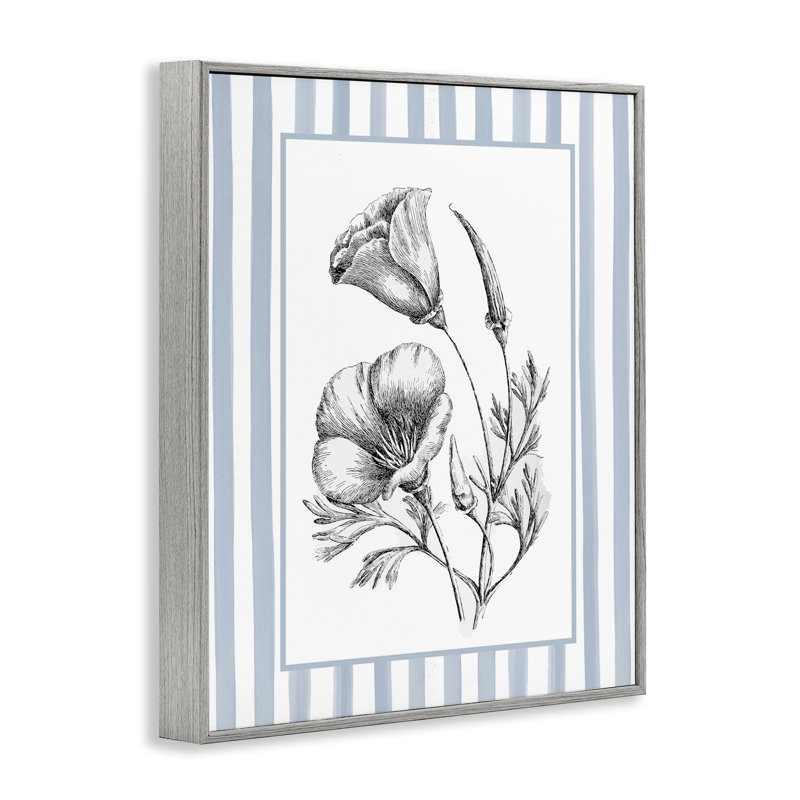 «Blossoming Flowers on Stripes», estampe numérique giclée, Estampe numérique Farmhouse, H 20 po x l 16 po