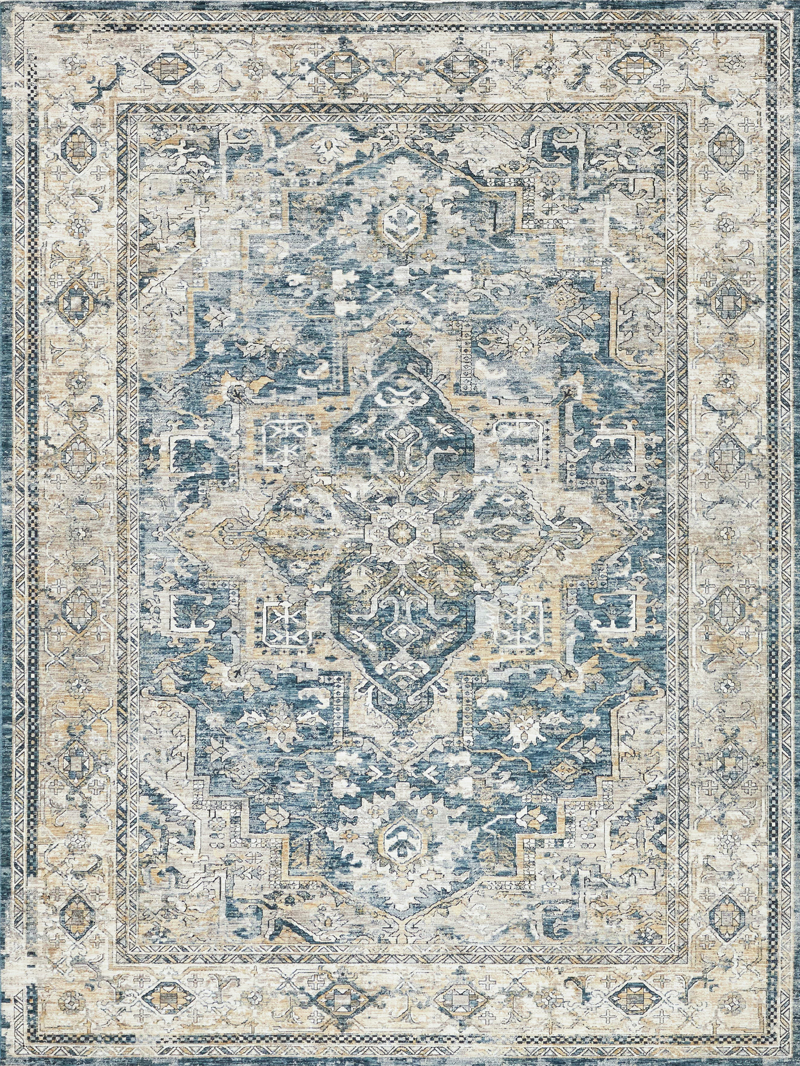 EXQUISITE RUGS Antique Loom Blue/Beige Polyester powerloom Area Rug ...
