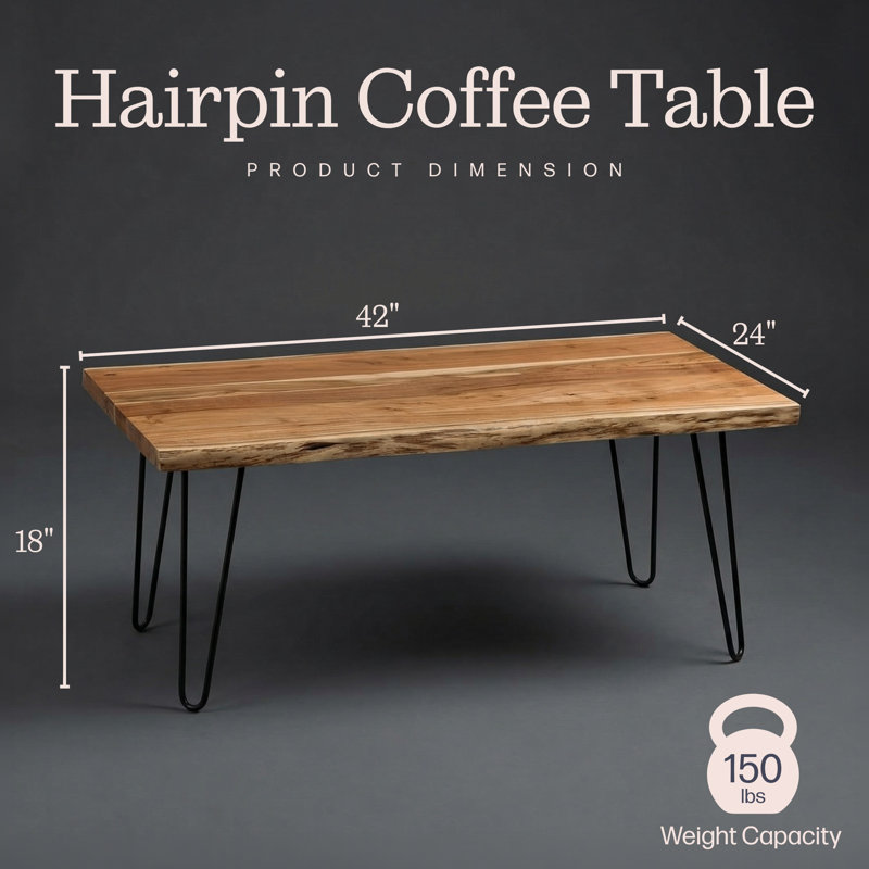 Bexton Live Edge Solid Wood Coffee Table, 18" H x 42" L x 24" W