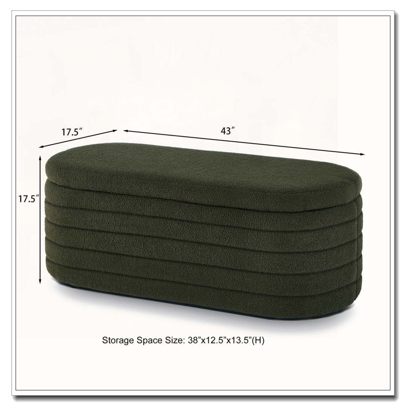 Banc de rangement rembourré ovale en tissu, Vert foncé