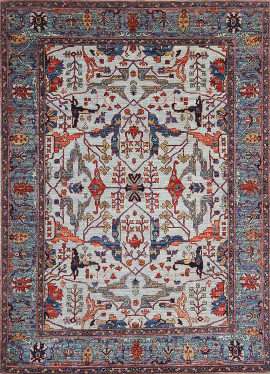 Tapis transitionnel rectangulaire en laine noué à la main