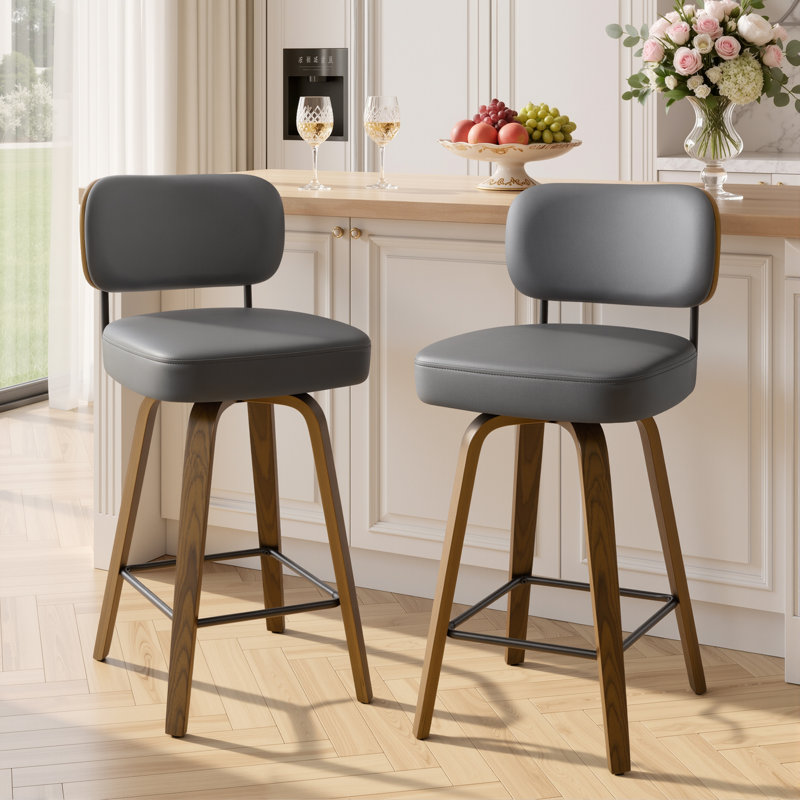 Tabouret de bar et de comptoir pivotant Loranza, Tabouret de comptoir (siège d'une hauteur de 26 p, Gris, Brun