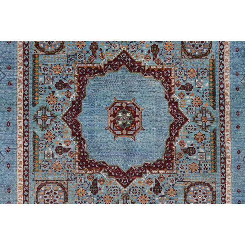 Hand Knotted Wool Area Rug in Turquoise
