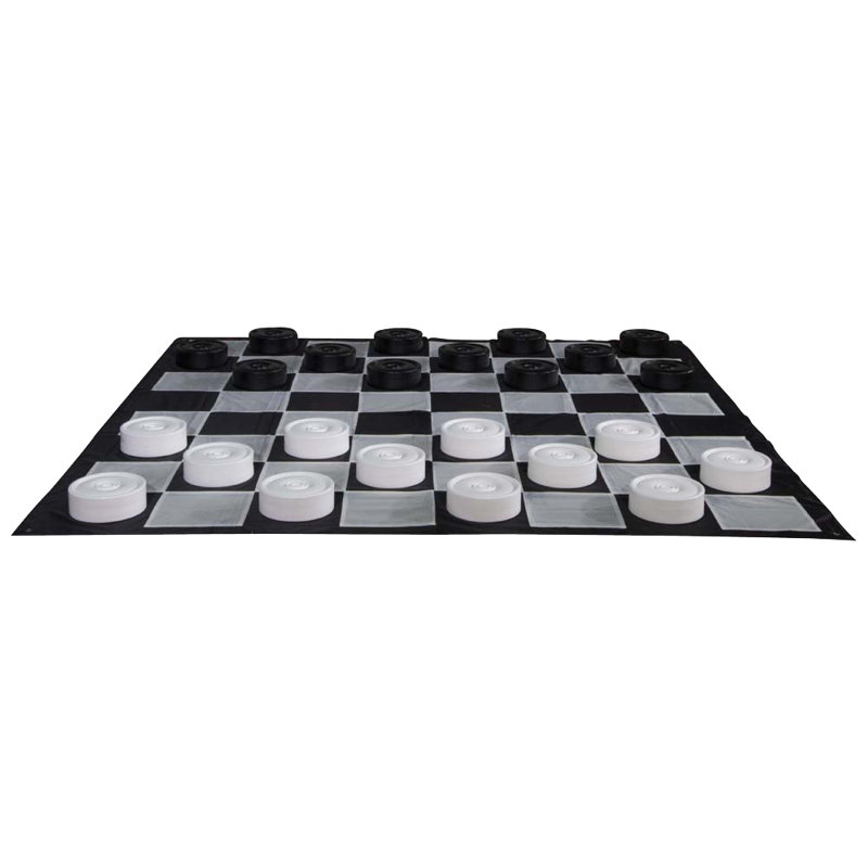 Giant Black and White Plastic Checker Set with Nylon Mat