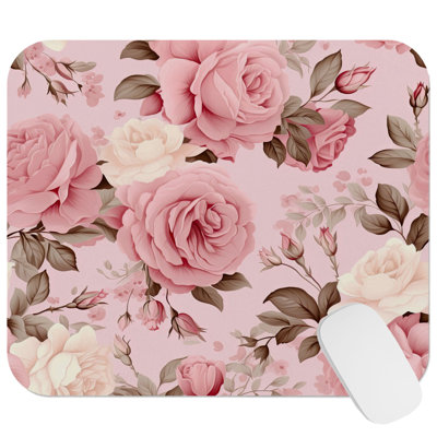 Floral Muted Pink Roses V Glam Flowers Gaming Cute Office Laptop Desk Pad Gift Mat Square Rectangle Non-Slip Mousepad