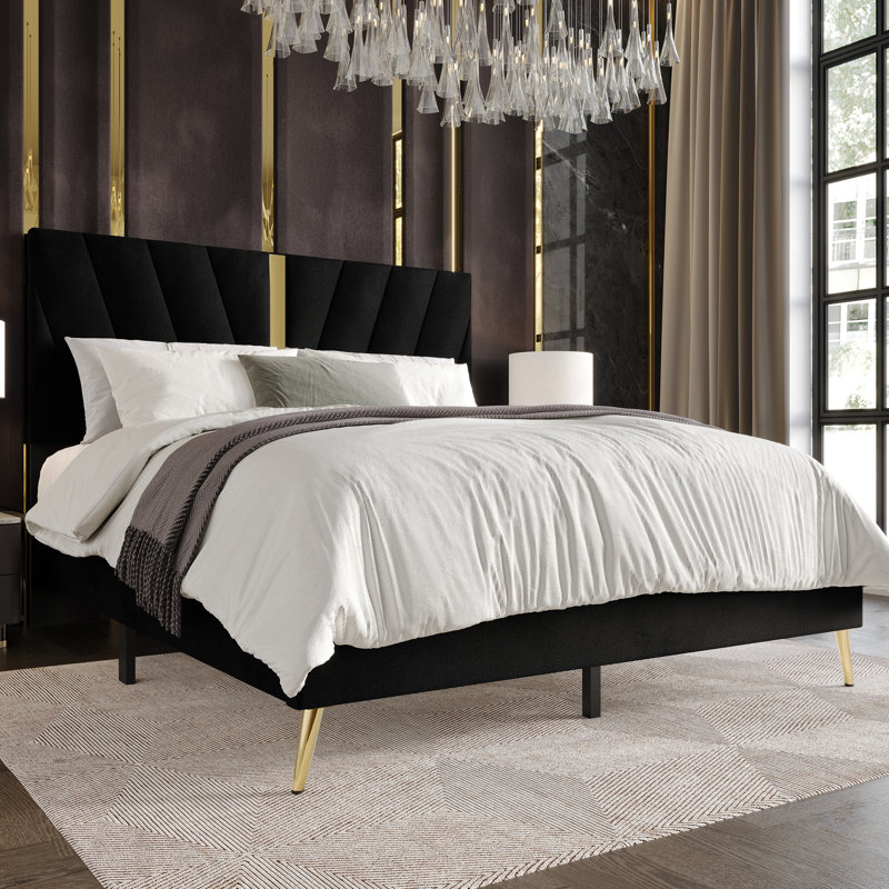 Amapola Upholstered Unfinished Platform Bed, Black, Queen