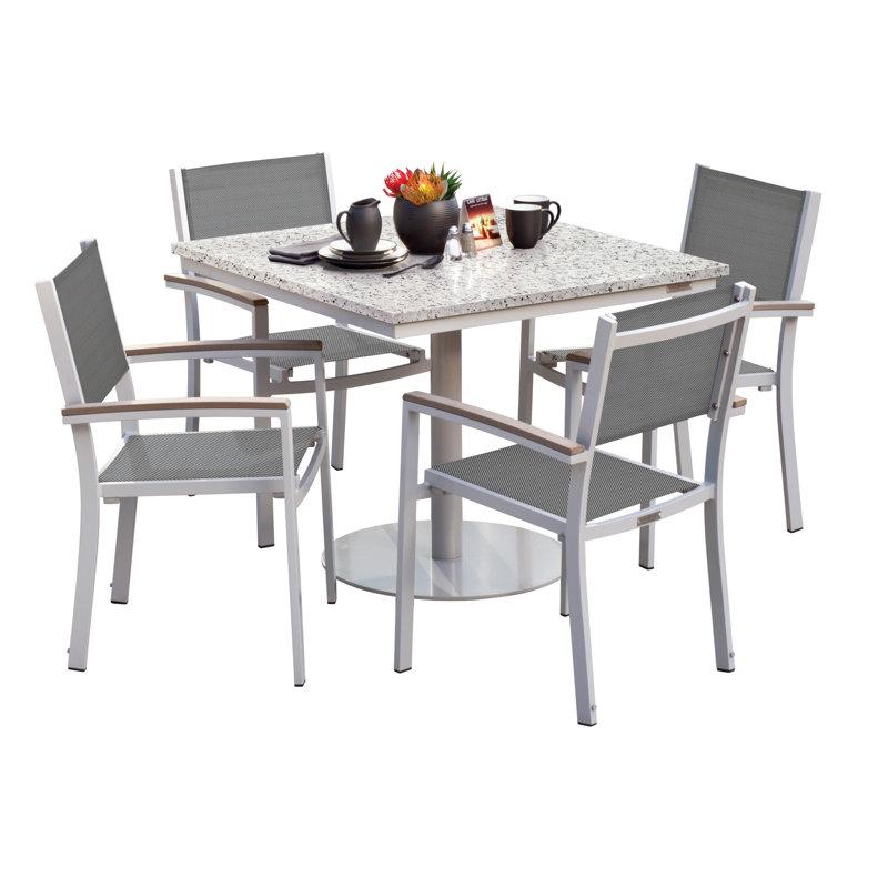 Travira Stacking Patio Arm Chair, Titanium Basketweave, Flint, Tekwood vintage
