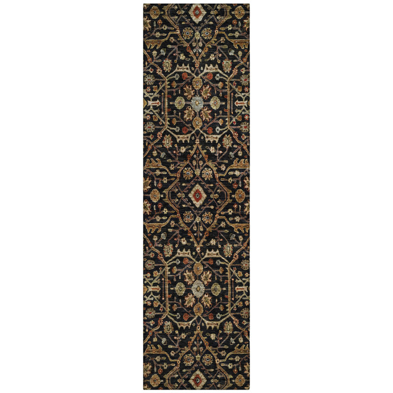 Zara Black Washable Indoor-Outdoor Rug - , 2'3" x 7'6"