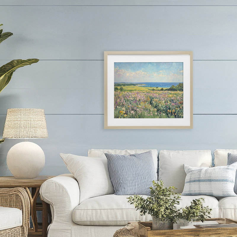 Lilas Coast Seascape, reproduction encadrée sous verre, design par Petal Prints Design, H 17 po x l 21 po
