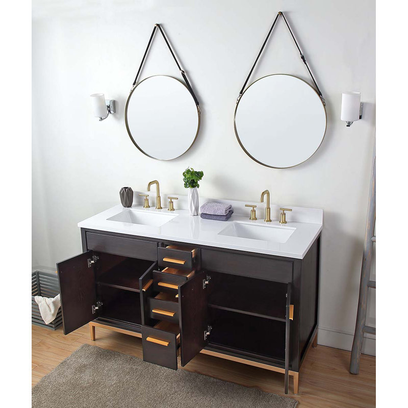 Ensemble de meuble-lavabo double 60 po, Brun