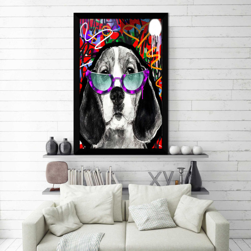 Beagle Nerd (vertical) par By Jodi - impression, Cadre noir, H 27,5 po x l 21,5 po x P 0,75 po