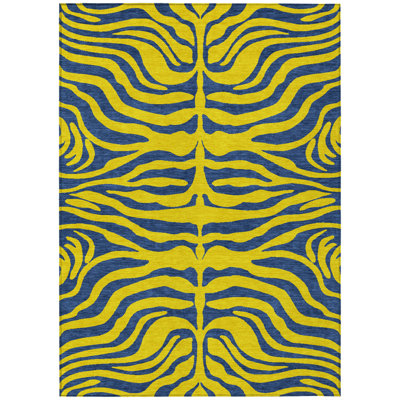 5' X 8' Yellow Animal Print Washable Indoor Outdoor Area Rug