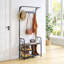 Maximize Entryway Space - Rustic Brown 3-In-1 Coat Rack With Shoe Storage, Sturdy Metal Frame