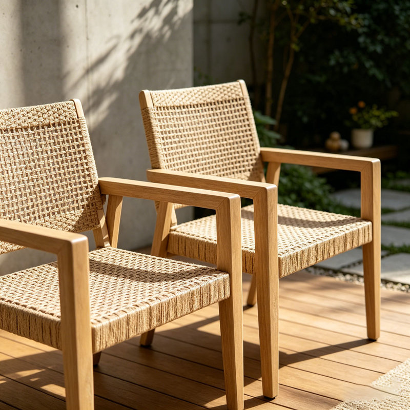 Outdoor Wicker and Acacia Wood Club Chairs Set