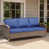 Coussin bleu / cadre brun