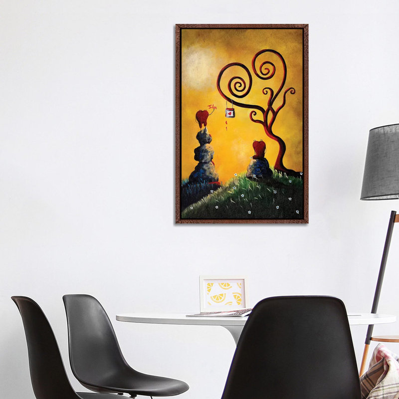 Such A Romantic by Moonlight Art Parlour - Painting on Canvas, 101.6 cm H x 66.04 cm W, Classic Brown Wood Framed