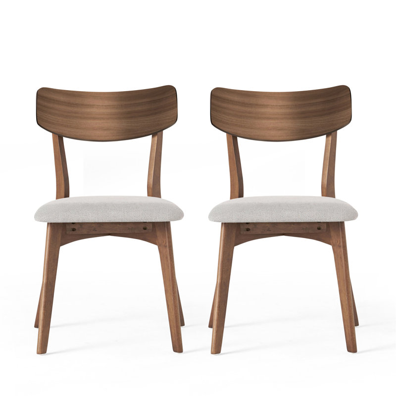 Ensemble de 2 chaises de salle à manger rembourrées Mid-Century, Beige clair
