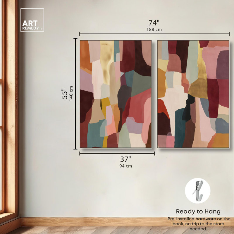 Earthy Gemstone Duo Canvas Print Modern Abstract Art Set by Art Remedy, Black Frame, 10 x 15, Silver Frame, H 55 po x l 37 po