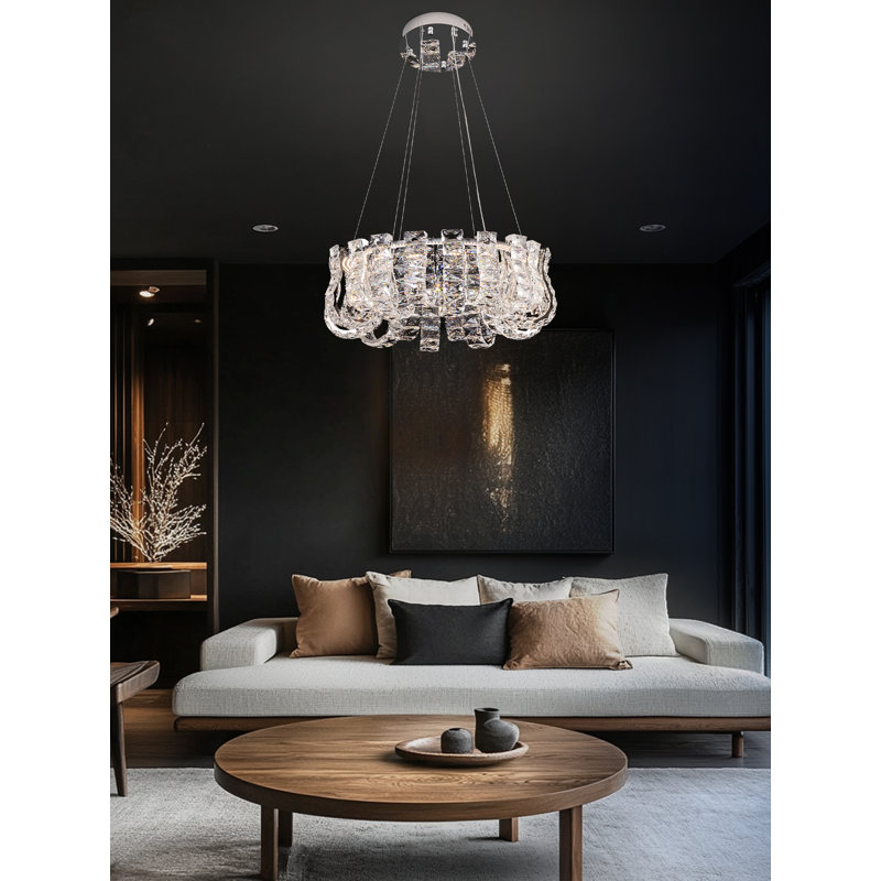 Luminaire suspendu luxueux moderne en cristal à DEL - 23 po, à intensité variable avec télécommande, Chrome