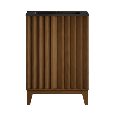 Meuble-lavabo autoportant 24 po Troyes en chêne brun avec comptoir noir