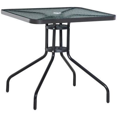 Toey Square Tempered Glass Outdoor with Umbrella Hole Dining Table - 76 cm W 76 cm D