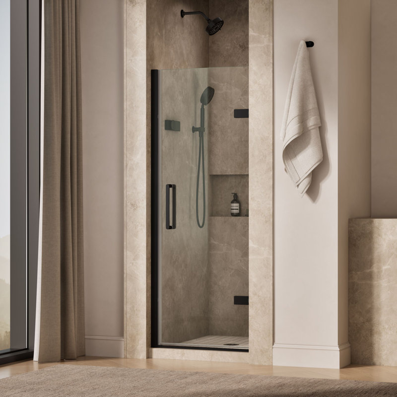 Composed 27-5/8-In28-3/8-In W X 71-1/2-In H Frameless Pivot Shower Door With 3/8-In Crystal Clear Glass And Back-To-Back Vertical Door Pulls