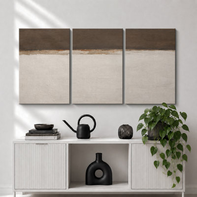 Œuvre abstraite de bloc de couleur beige foncé, photos de salon, impression sur toile encadrée, 3 pièces