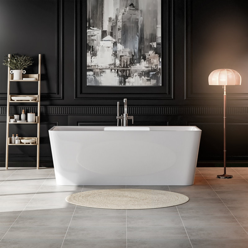 67" X 31" Back To Wall Rectangular Alcove Soaking Acrylic Bathtub In White, With Polished Chrome Overflow