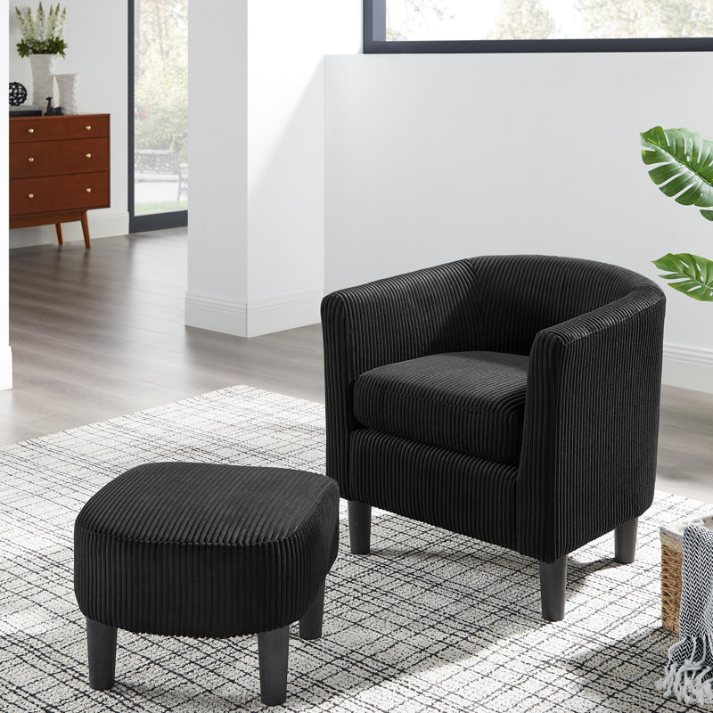 Chaise rembourrée avec repose-pieds, Velours côtelé noir 1