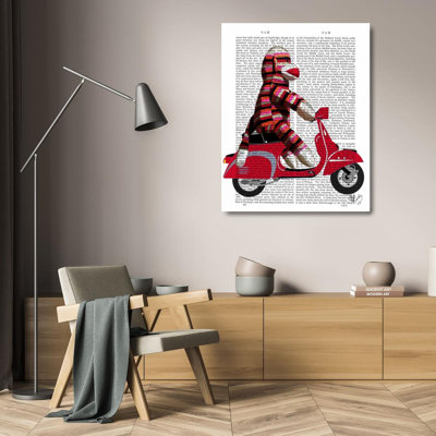 Trinx Fab Funky Gallery Wrapped Canvas Art Titled: Sock Monkey on Moped
