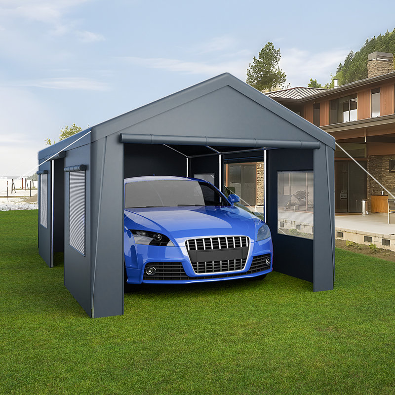10 Ft X 20 Ft Heavy Duty Carport - Portable Garage With Roll-up Windows, Removable Sidewalls, Waterproof & Uv Resistant