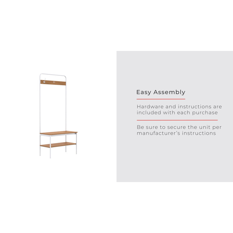 White Hall Tree with Storage Bench and Hooks