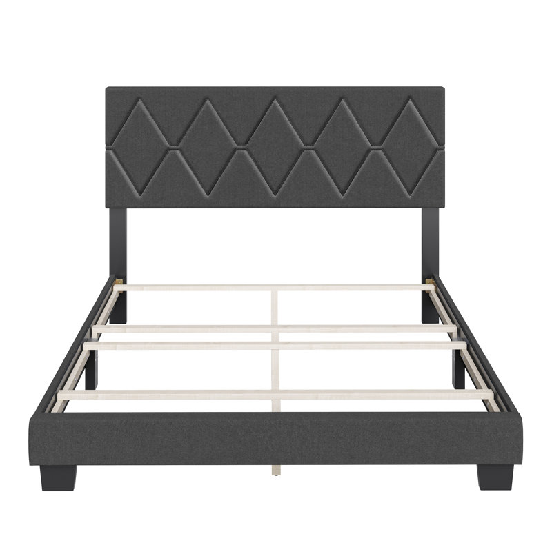 Structure de lit tapissier avec tête de lit Diamond Linen, Noir, Très grand