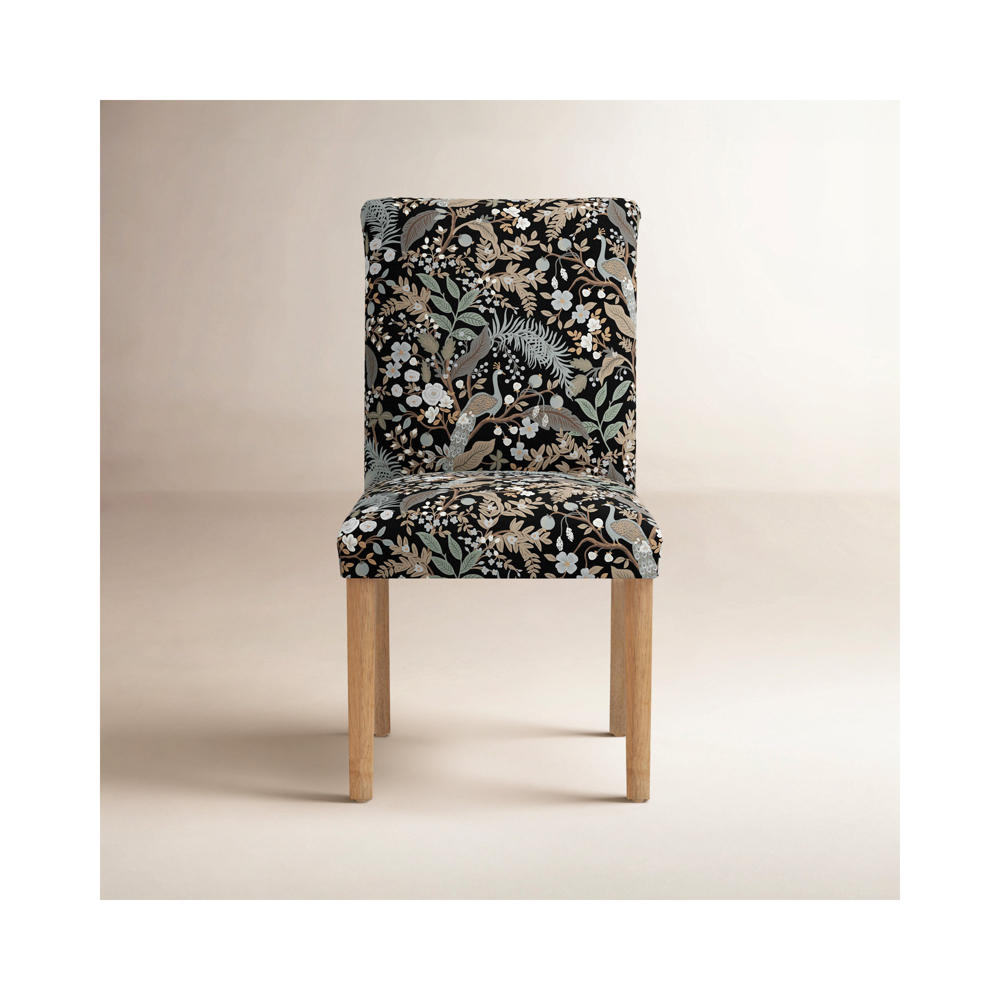 Rifle Paper Co. x Cloth & Company Lorraine Dining Chair, Rpc Peacock Black Linen