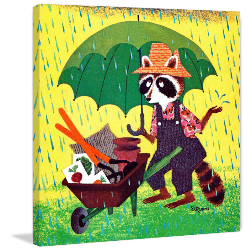 Raccoon With Umbrella - Wrapped Canvas Print, 81cm H x 81cm W