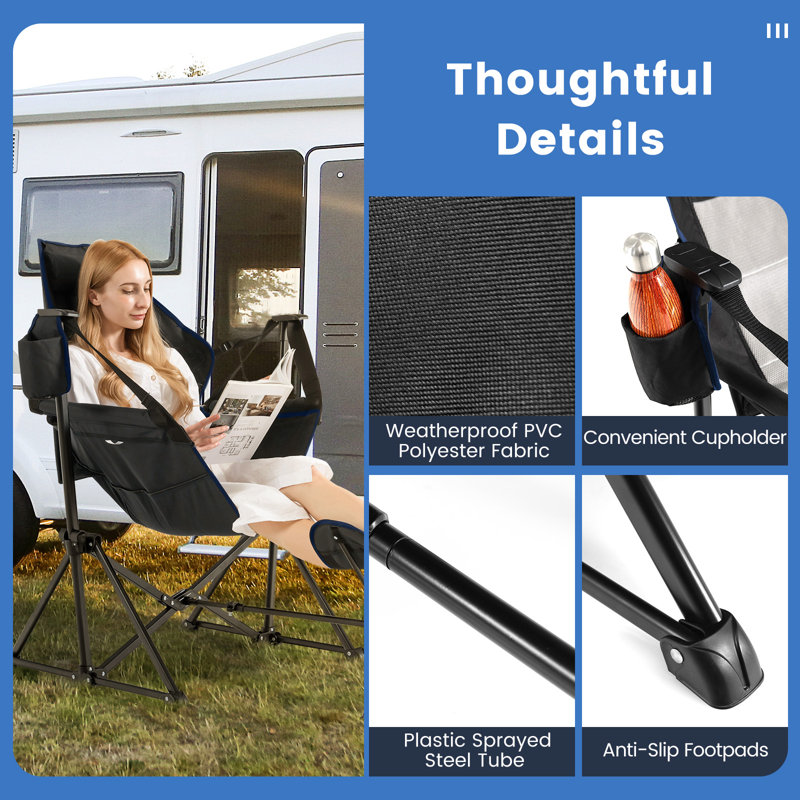 Huseman Folding Reclining Camping Chair, Black